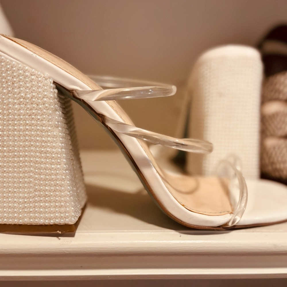Betsey Johnson White Stiletto Heels with Transparent Straps